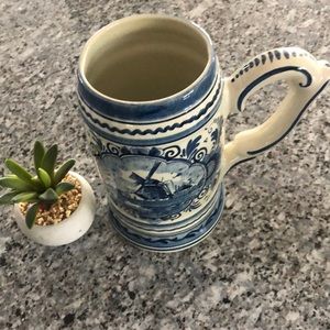 DELFT Vintage Handled Hand-painted MUG 28oz 6.25” x 3” Collectible